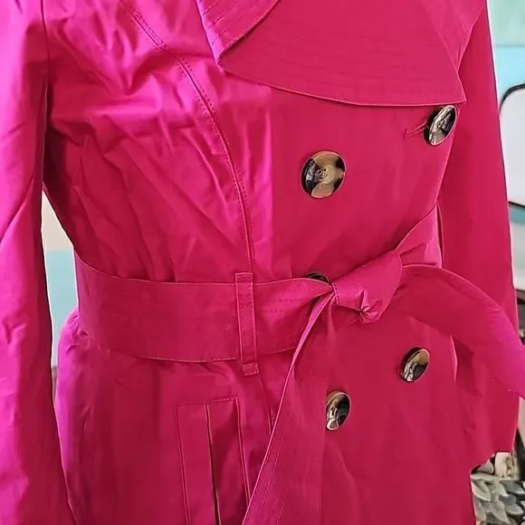 London Fog raspberry mid length trench coat size small - Picture 5 of 14